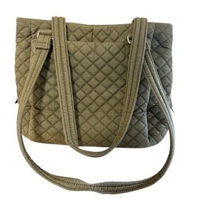 Vera Bradley Green Quilted Tote Bag Shoulder Satchel Diamond Stitching Pattern